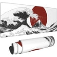 thumbnail image 1 of White Japanese Wave Gaming Mouse Pad XL Black Mountain Red Sun Painting Extended Big Large Desk Mat Non-Slip Rubber Base Stitched Edge Long Keyboard Mousepad for PC Computer Laptop,31.5×11.8 in, 1 of 6