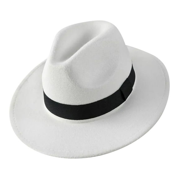 White Jazz Top Hat ,Solid Color Wide Brim Wool Felt Fedora Hat Panama Hat for Men Women, Retro Large Brim Design for Parties, Events and Vintage Fashion
