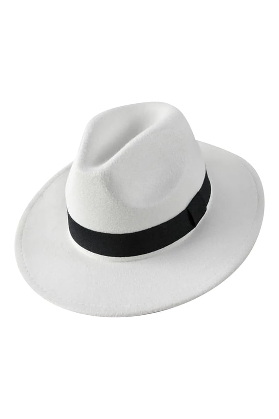 White Jazz Top Hat ,Solid Color Wide Brim Wool Felt Fedora Hat Panama Hat for Men Women, Retro Large Brim Design for Parties, Events and Vintage Fashion