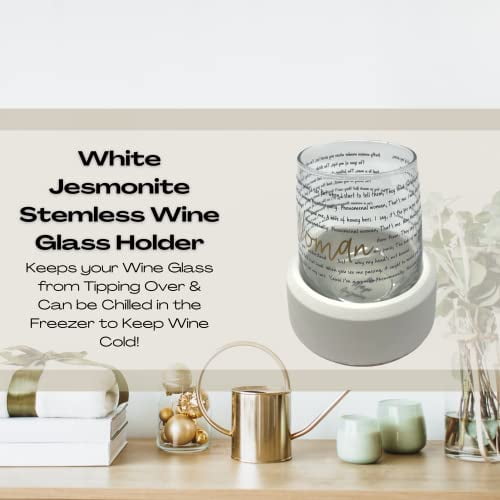 White Jesmonite Stemless Wine Glass Holder & Chiller Prevents Wine