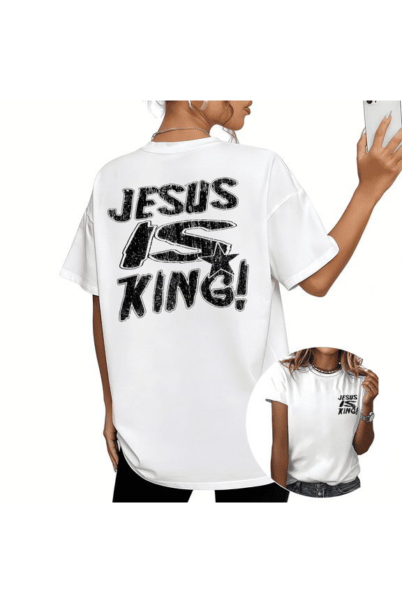 White Jesus Is King Double Sided Christian Graphic Tees Print Tshirt Shirts Vintage Faith Tops S-5XL