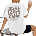 thumbnail image 1 of White Jesus Loves You John 13:34 Mocha T-Shirt Christian Devotion Religious Faith Inspirational Slogan Casual Everyday Tops S-5XL, 1 of 5