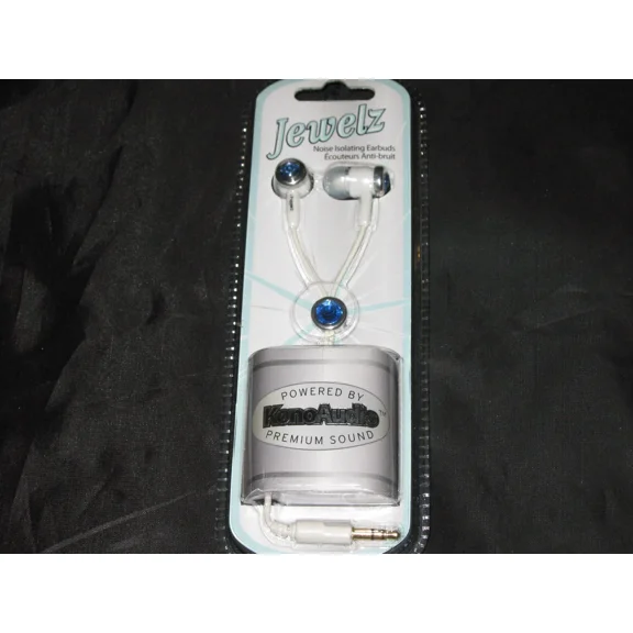 White Jewelz Earbuds Noise Isolating 3.5Mm Plug Mp3 Phone Stereo Blue Gem New!