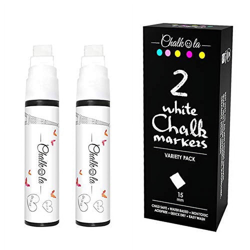 White Jumbo Chalk Markers - 15mm Window Markers, Pack of 2 White pens -  Use on Cars, Chalkboard, Whiteboard, Blackboard, Glass, Bistro
