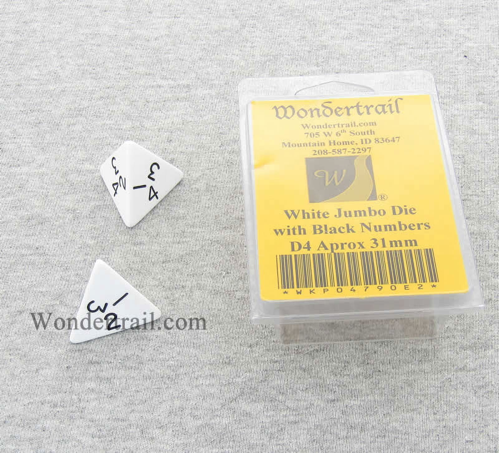 White Jumbo Dice with Black Numbers D4 31mm Pack of 2 Wondertrail