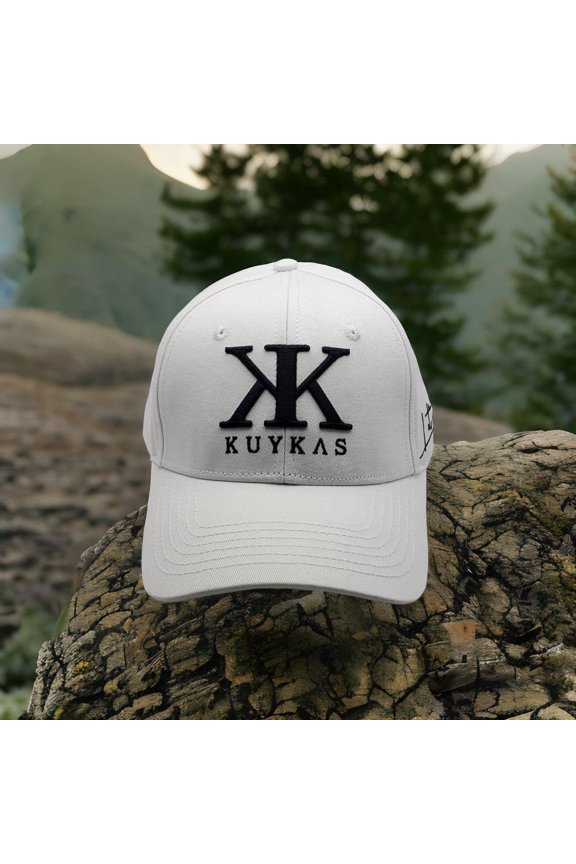 White KUYKAS adjustable cap with black 3D Embroidery - 6 panels, urban style, 80% cotton