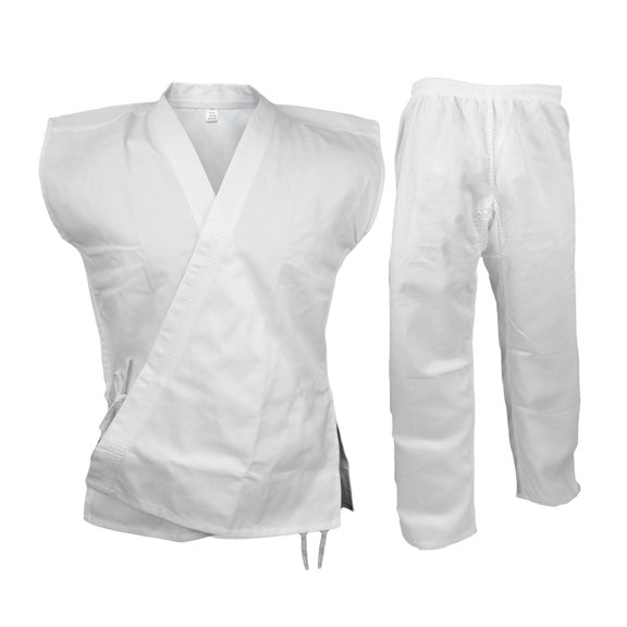 White Karate Sleeveless Uniform Gi, Martial Arts Kimono Open Karate Taekwondo Set (00)