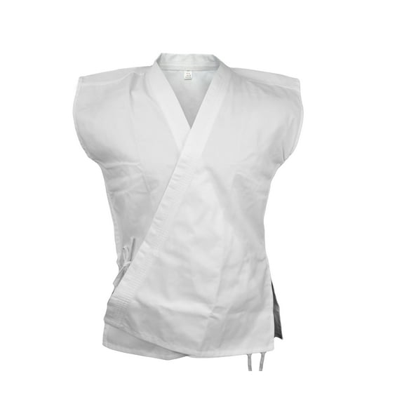 White Karate Sleeveless Uniform Gi Top, Martial Arts Kimono Open Karate Taekwondo Jacket (000)