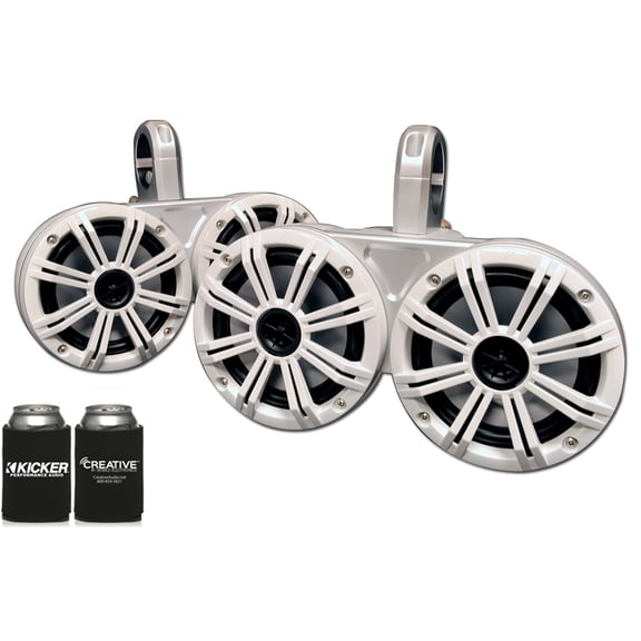 White Kicker Dual Wake Tower System with 4 Kicker 6.5" Marine Speakers