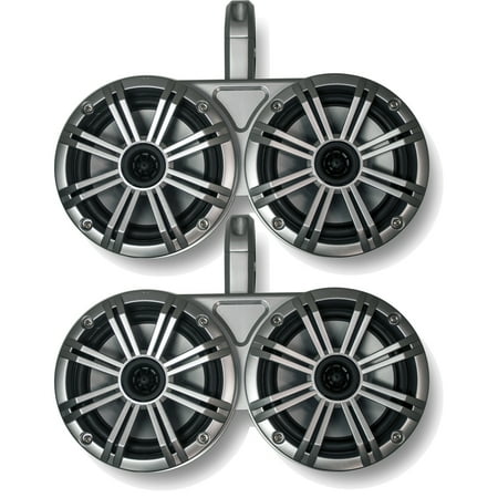 White Kicker Dual Wake Tower System with 4 Kicker 6.5" Silver Marine Speakers