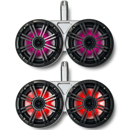White Kicker Dual Wake Tower System with Kicker Charcoal 6.5" Marine RGB LED Speakers