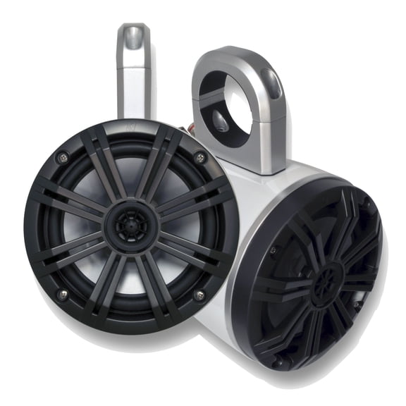 White Kicker Wake Tower System with Kicker Charcoal 6.5" Marine Speakers (pair)