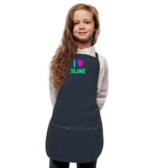 White Kids Art Smock Apron with I Love Slime Design by My Little Doc Regular