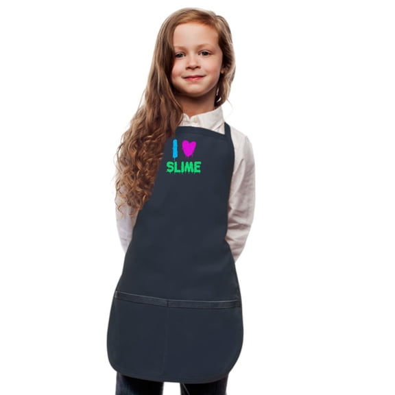 White Kids Art Smock Apron with I Love Slime Design by My Little Doc XL