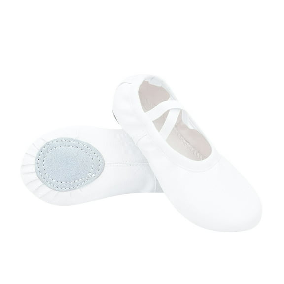 White Kids Ballet Slippers With Soft Sole Elastic Band For Gymnastics And Dance, With Canvas Upper Ages 4-15