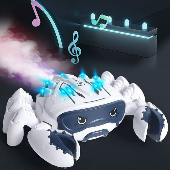 White Kids Electric Crab Toy With Spray Lights Sound Universal Wheel Mechanical Animal Robot