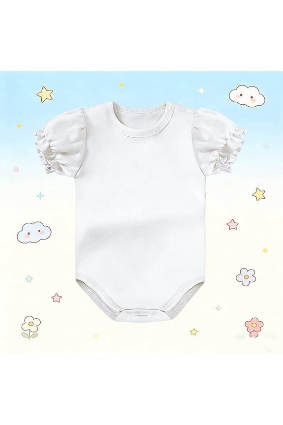 White Kids Girl Ruffle Sleeve Onesie | 100% Cotton Short Sleeve Bodysuit Romper with Snap Crotch | Kids Kids Clothes Sizes Newborn to 3T,Size 24-36 Months