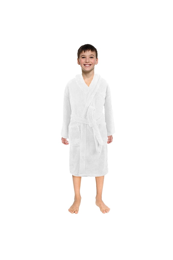 Blend Long Sleeve Bathrobe for Ages 9-12 Years, Machine-Washable Soft Sleepwear with Pockets for Home & Travel