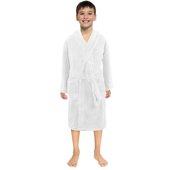 Blend Long Sleeve Bathrobe for Ages 9-12 Years, Machine-Washable Soft Sleepwear with Pockets for Home & Travel