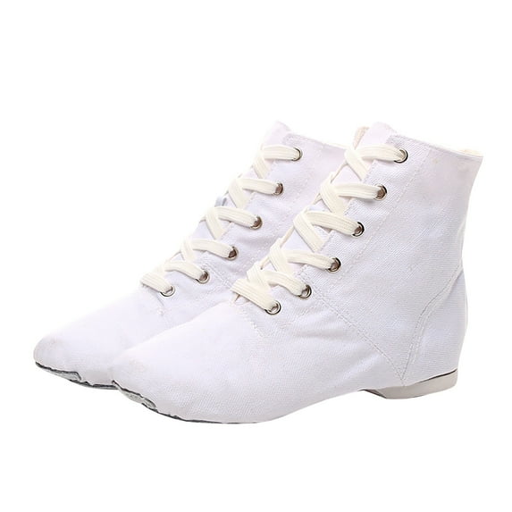 White Kids Jazz Dance Footwear Girls Canvas Upper Low Cut Design, Artificial Sole For Practice Ages 10-11 Years