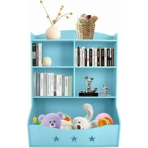 White Kids Toy Storage Organizer with Kids Bookshelf 2 Tier Nursery Book Shelves Toddler Bookshelf Children's Toy Shelf for Children's Room Playroom Bedroom Kindergarten School (3.5-Tier Light Blue)