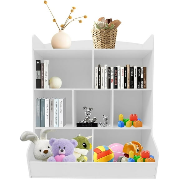 White Kids Toy Storage Organizer with Kids Bookshelf 4 Tier Nursery Book Shelves Toddler Bookshelf Children's Toy Shelf for Children's Room Playroom Bedroom Kindergarten School (4-Tier White)