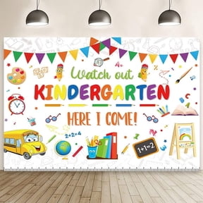 White Kindergarten Back to School Backdrop Kindergarten Here I Come Background School Bus Ruler Students Teachers First Day of Preschool Party Banner Decorations Photo Studio Props