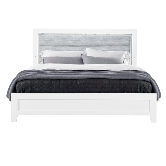 White King Bed With Led Lighting Effect - Modern Acrylic Hardware, Upholstered Headboard, 53.08in H, 78.85in D, 85.7in W Enhanced D X H