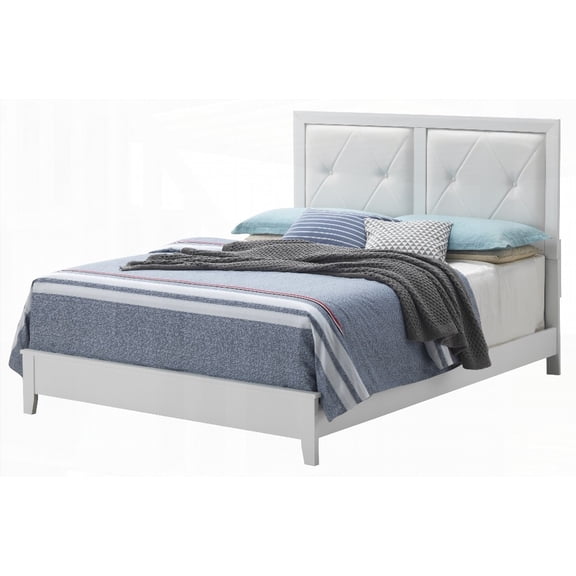 King Size Solid Wood Platform Bed with No Box Spring, White for Bedroom