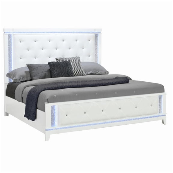 White King Size LED Platform Bed with Storage, Upholstered Tufted Headboard, No Box Spring