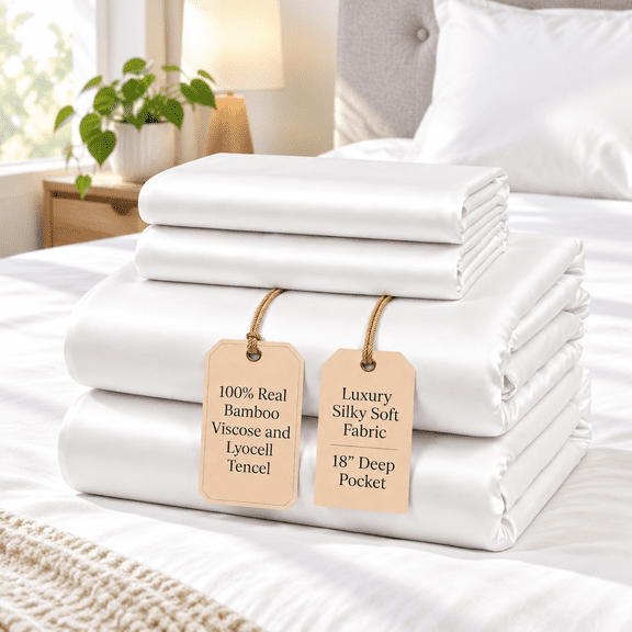 White King Size Real Viscose & Lyocell Tencel Bed Sheet Set, 18 Inch Deep Pocket with Corner Straps