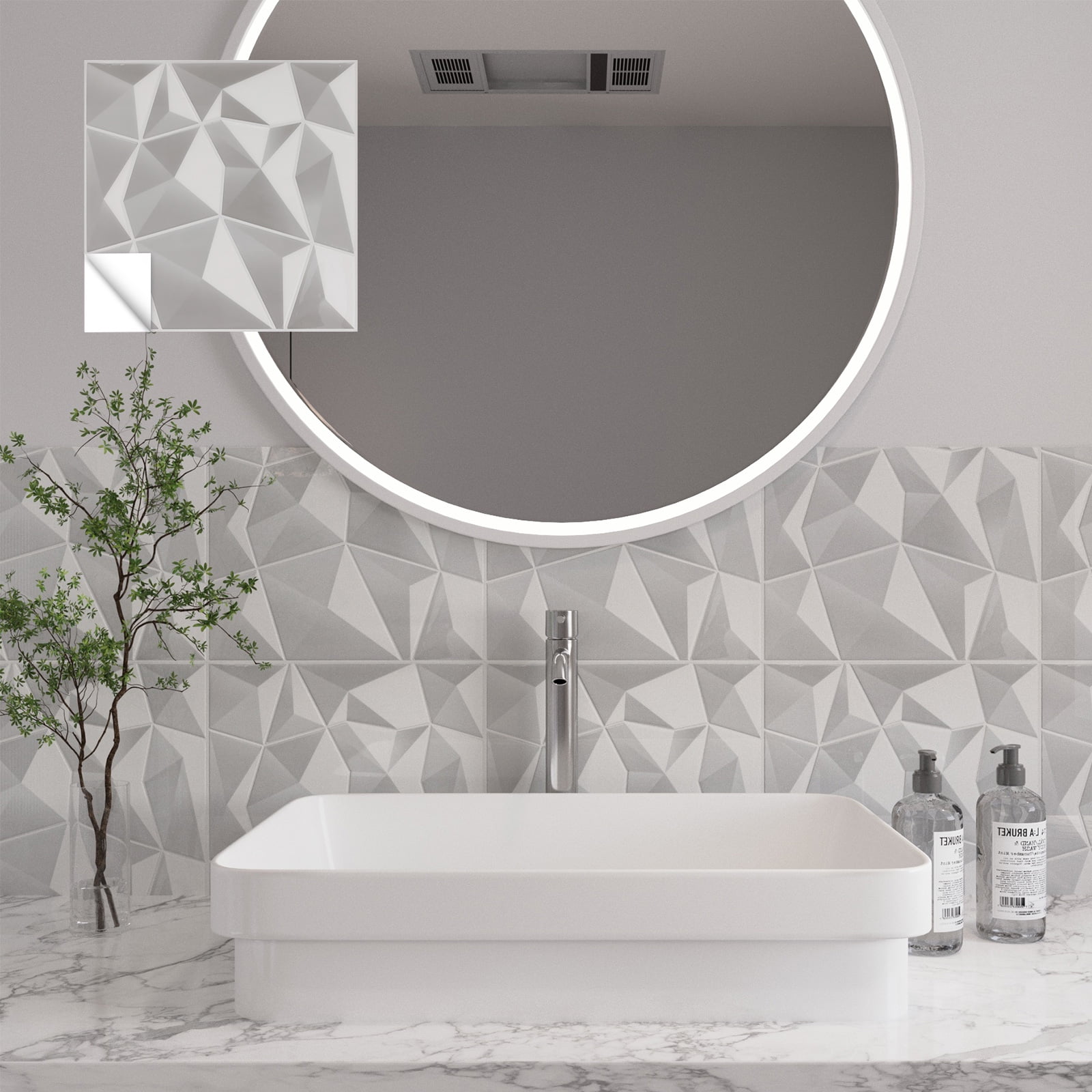 White Kitchen Backsplash Tile 12"x12" Peel and Stick Tile Backsplash