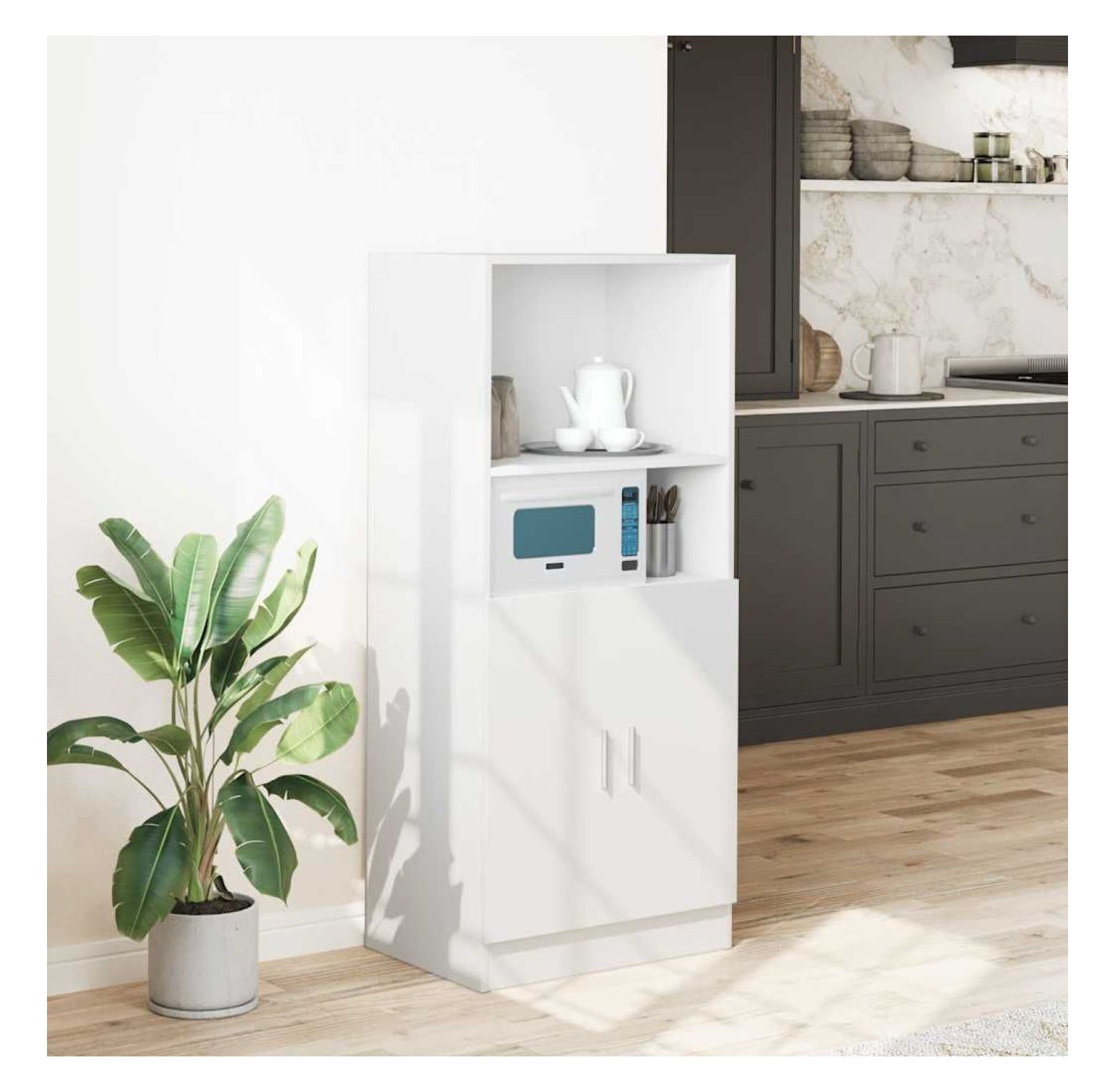 White Kitchen Cabinet, Engineered Wood Rectangular Storage ...