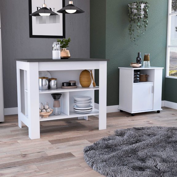 White Kitchen Cabinet and Island / Quick Assembly with Clear Step-by-Step Guides