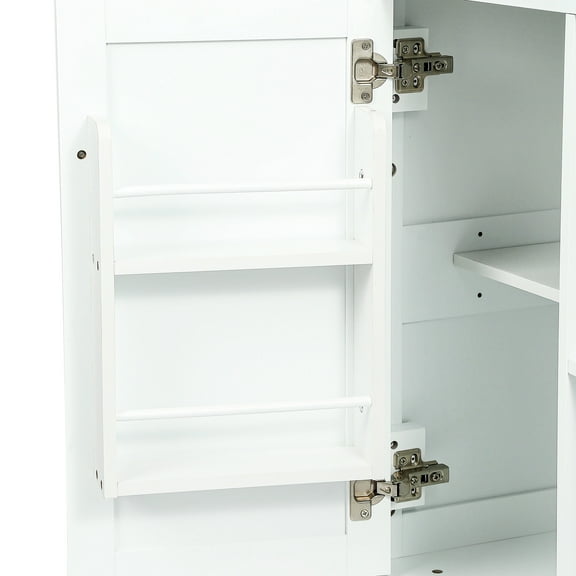 White Kitchen Cart With Cabinet Feet And Stable Platform Large Countertop Storage