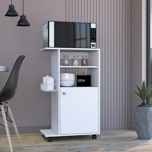 White Kitchen Cart With Four And Single Door Cabinet For Dining Decoration Rectangular In