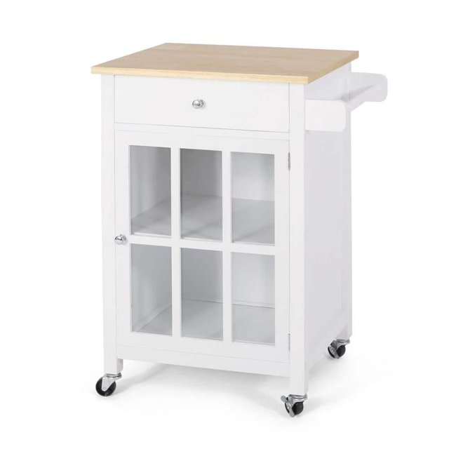 White Kitchen Cart with Drawers, Shelf, Spice Rack, Wheels