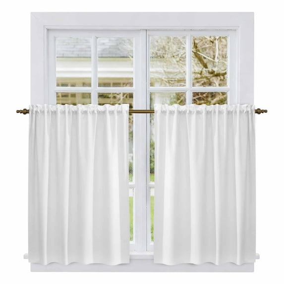 White Kitchen Curtains, Modern Minimalist Pure Soild Color Light Filtering Window Curtain Panels, 2Pcs Rod Pocket Window Treatments Set for Cabin Bathroom Bedroom 52x45 Inches