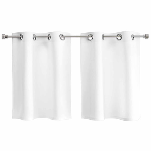 Pure White Kitchen Curtains Small Short 39 Inch Length, Simple Solid Color Grommet Top Bedroom Living Room Curtains, Light Filtering Cafe Curtain Drapes 2 Panels Set 55''x39''