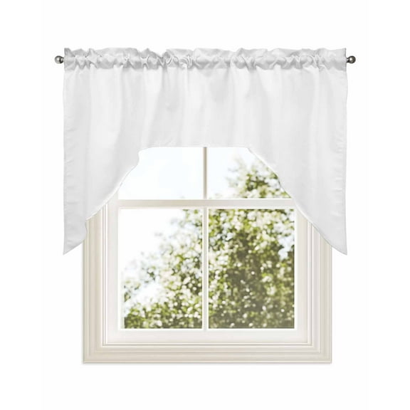 White Kitchen Curtains Swag Valance for Windows/Bathroom/Cafe, Pure White Solid Color Simple Minimalism Art Rod Pocket Drape Panel Swag Curtains Valance for Bedroom/Living Room 56"x36"