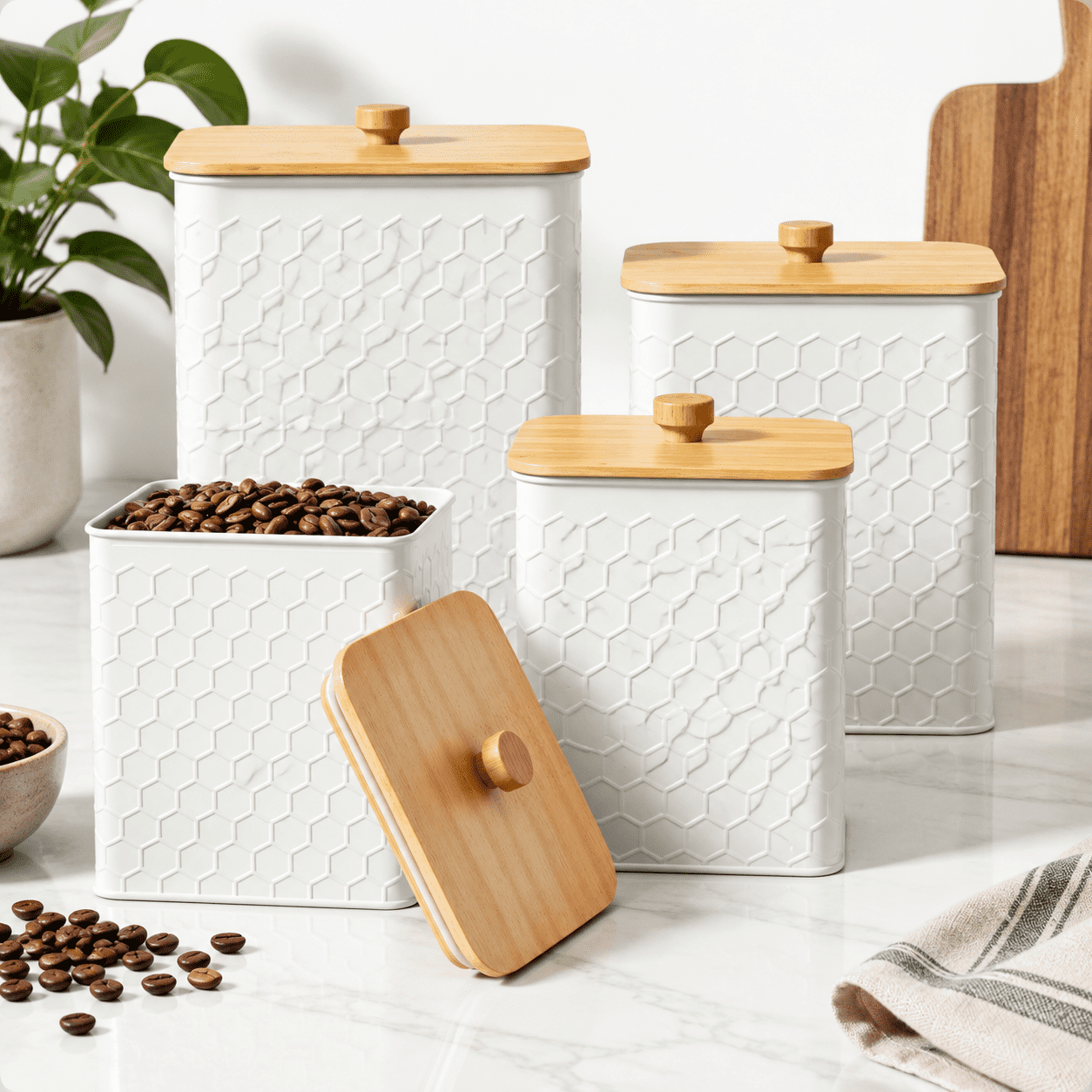 Container For Cabinet White Kitchen Food Storage Canister Set, 4-Piece Countertop Containers ...