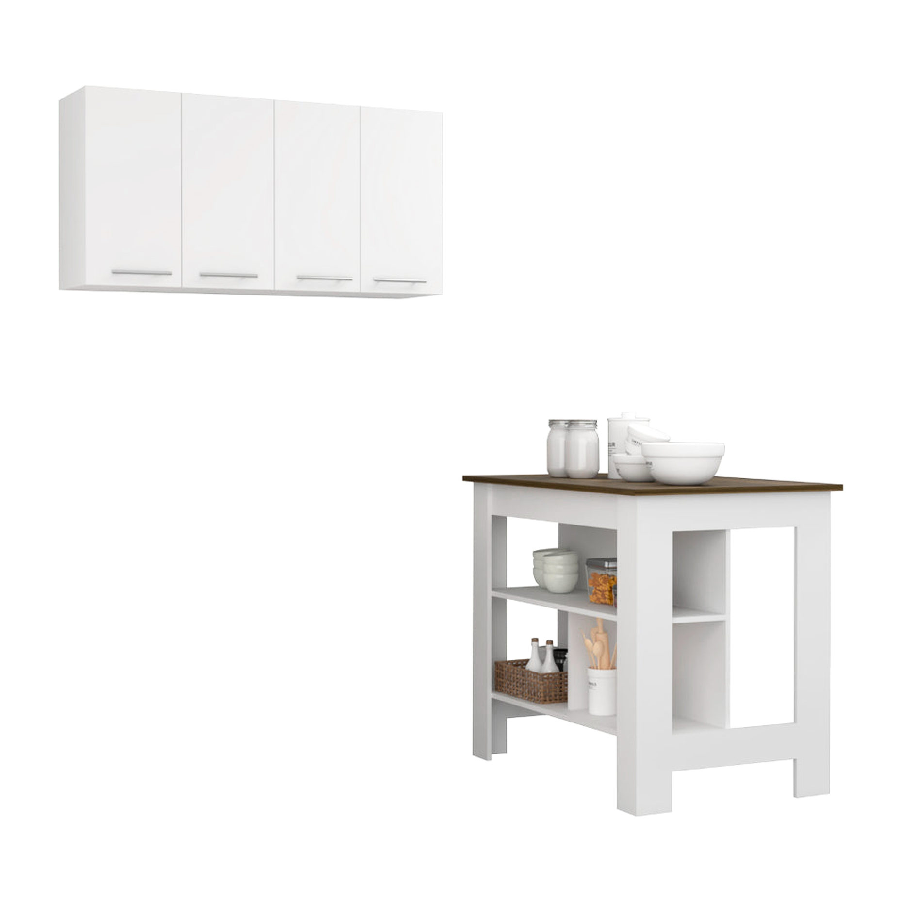 White Kitchen Furniture Set with Island and Cabinet | Great for ...