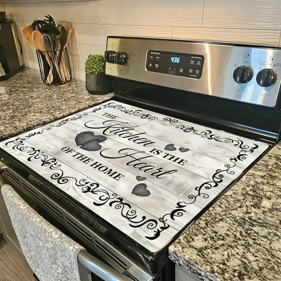 White Kitchen Heart Design Stove Cover Protector, Heat-Resistant, 28.3 x 20.4 Inches