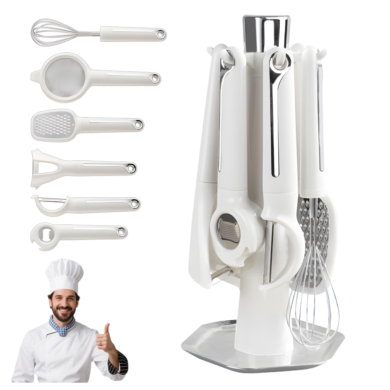 Beater Storage White Kitchen Helper Set, Multifunctional Stainless Steel Tools Storage ...