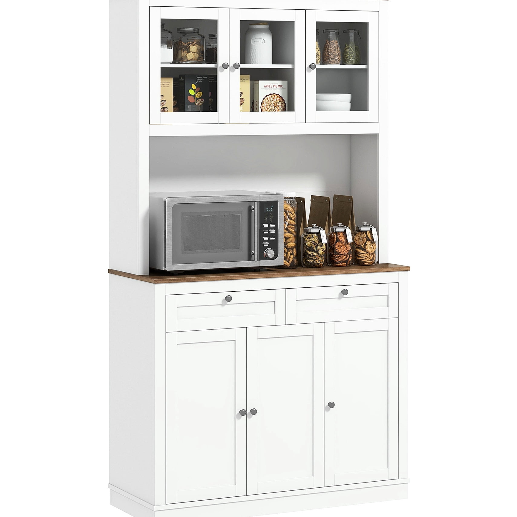 White Kitchen Hutch with Microwave Countertop and Anti - tipping Design ...