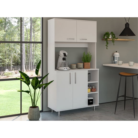 White Kitchen Hutch with Spacious Top - Place Food Processors
