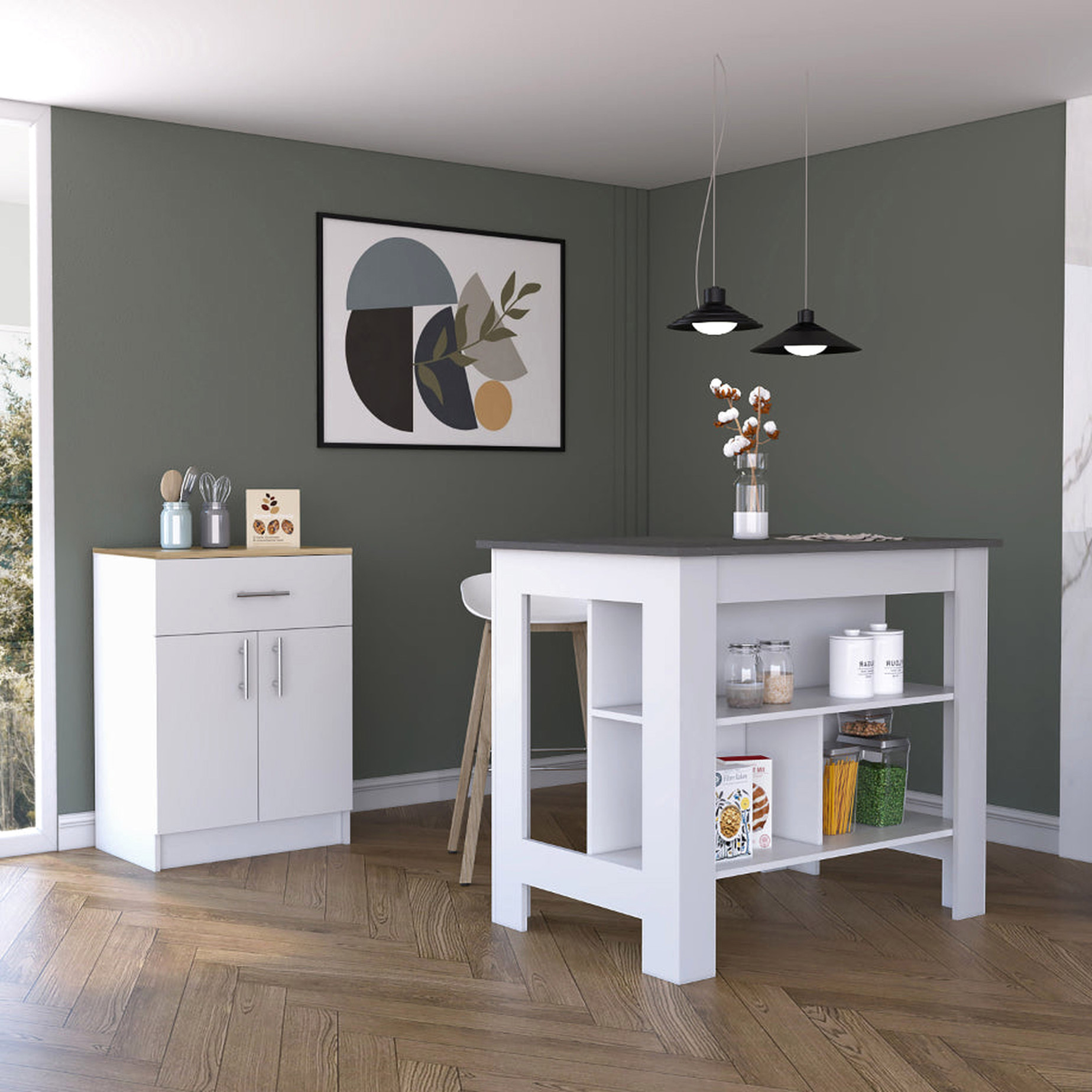 White Kitchen Island & Pantry Package | Efficient Interlocking for ...