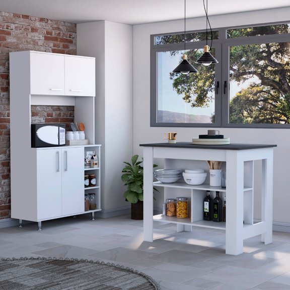 White & Kitchen Island Pantry - Sleek Design Charming And Cabinet