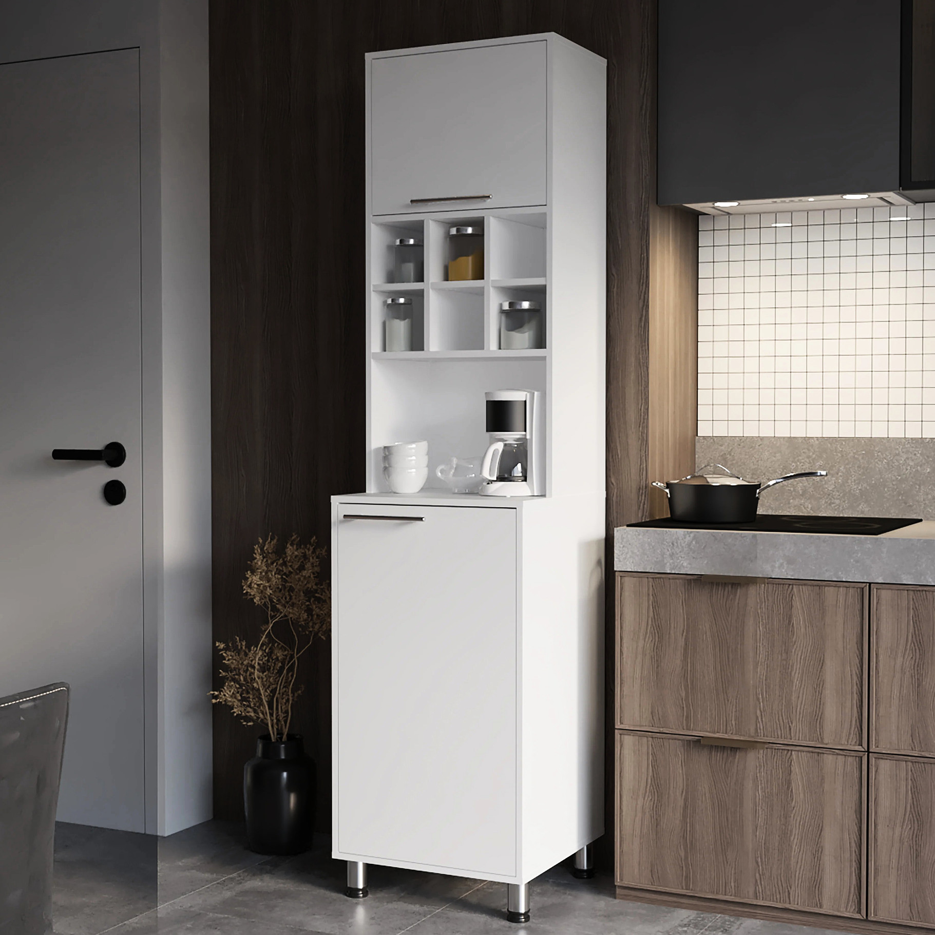 White Kitchen Island Pantry | Spacious Storage for Kitchen with 7 ...