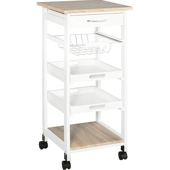 White Kitchen Island - With Drawer For Cosmetics And Kitchenware Utility Cart Solid Wood Frame Organizing Household Items